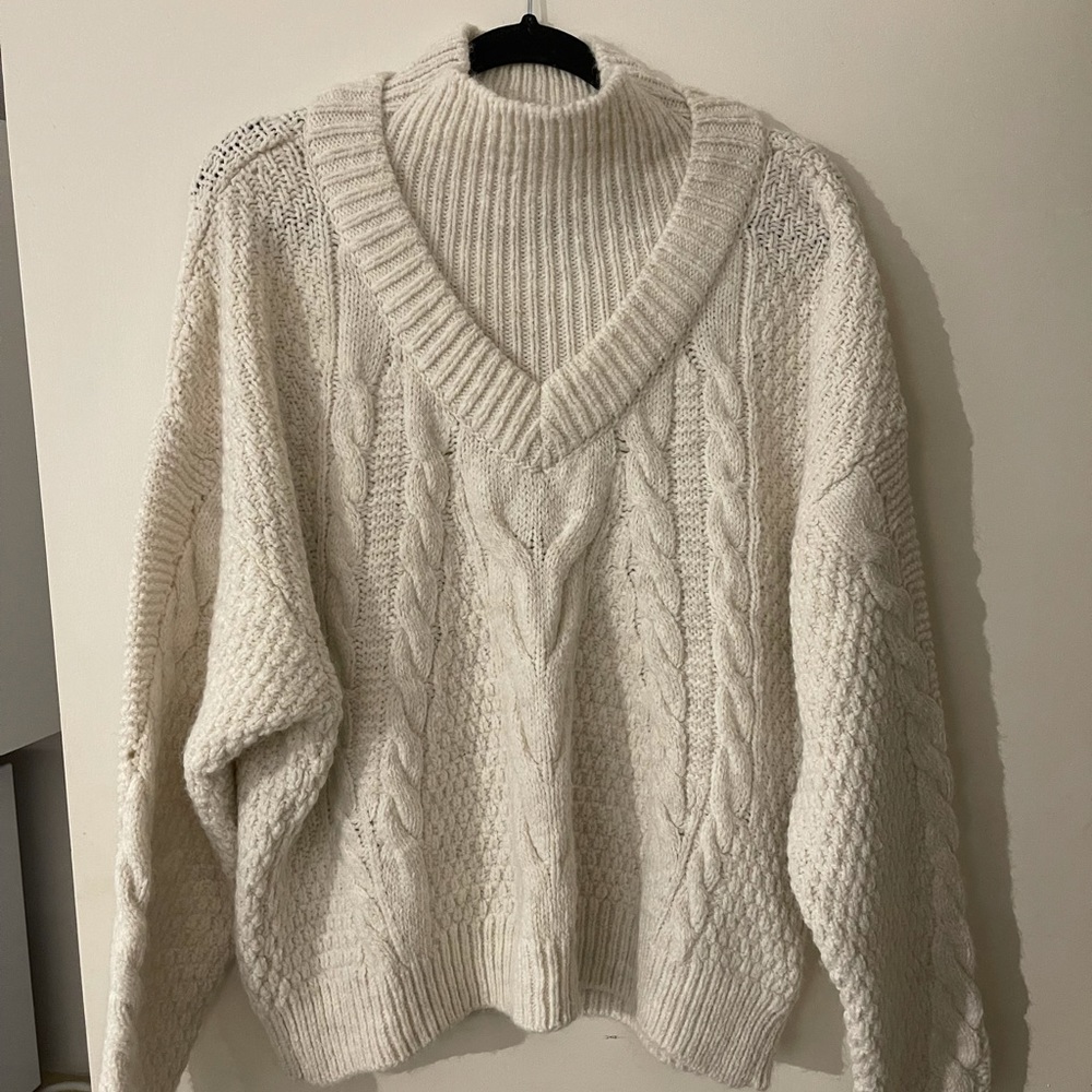 TOPSHOP Mock Neck Cable Knit Sweater